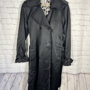 St. John Trench Coat 2 Black Ruffles Long Jacket Ruffles Belted‎ Whimsy Boho